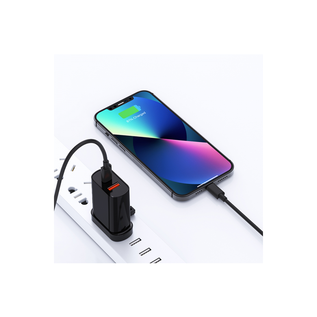 Wiwu Quick 20W+18W PD+QC UK Fast Charger With Type-C To Lightning Cable - Black in Qatar Wiwu Quick 20W+18W PD+QC UK Fast Charger With Type-C To Lightning Cable - Black in Qatar